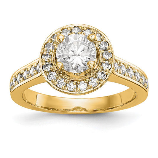 14K Yellow Gold Round Diamond Semi Mount Halo Engagement Ring (Size 7.5 Only)