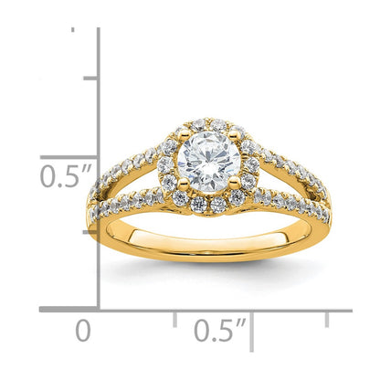 14K Yellow Gold Round Diamond Semi Mount Halo Engagement Ring
