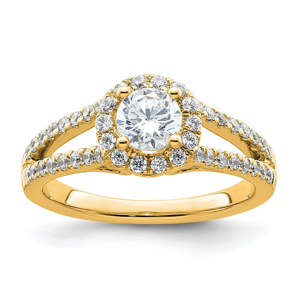 14K Yellow Gold Round Diamond Semi Mount Halo Engagement Ring