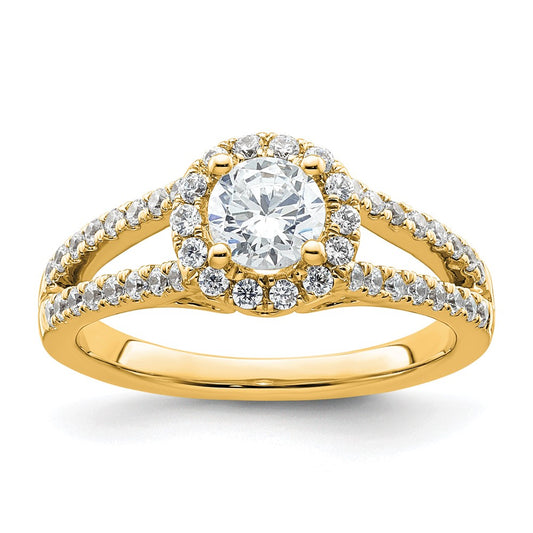 14K Yellow Gold Round Diamond Semi Mount Halo Engagement Ring