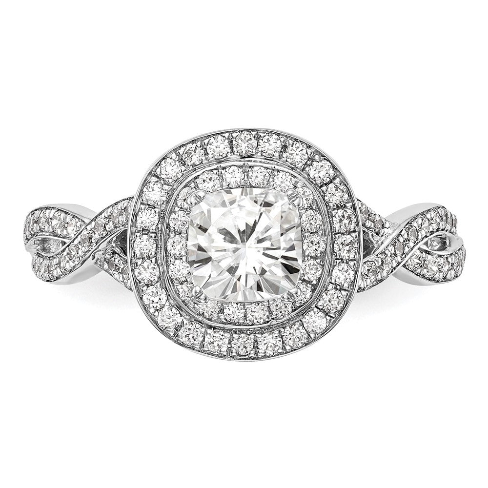 14K White Gold Cushion Simulated Diamond Halo Engagement Ring