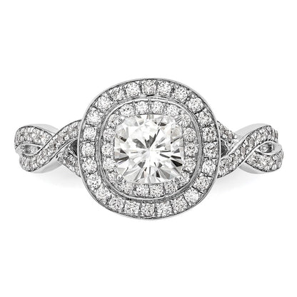 14K White Gold Cushion Simulated Diamond Halo Engagement Ring