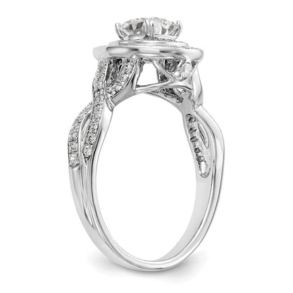 14K White Gold Cushion Simulated Diamond Halo Engagement Ring
