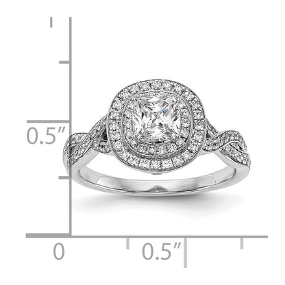 14K White Gold Cushion Simulated Diamond Halo Engagement Ring