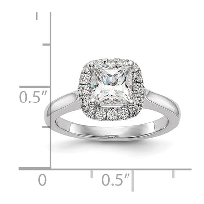 14K White Gold Princess Simulated Diamond Cushion Halo Engagement Ring