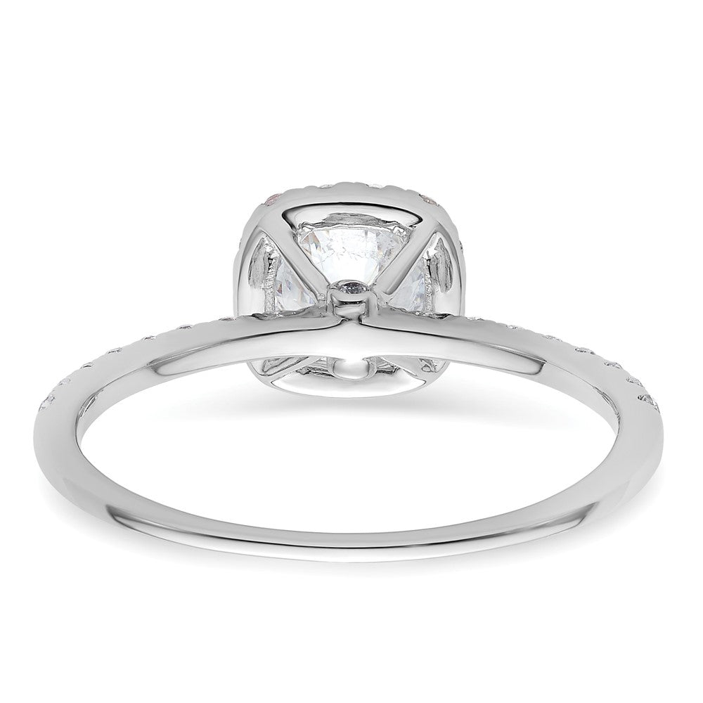14K White Gold Round Simulated Diamond Cushion Halo Engagement Ring
