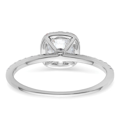 14K White Gold Round Simulated Diamond Cushion Halo Engagement Ring