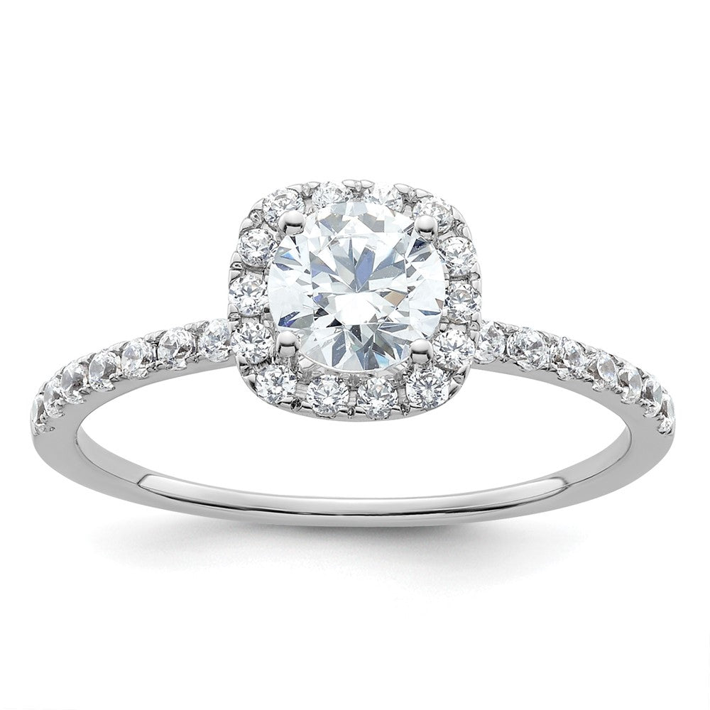 14K White Gold Round Simulated Diamond Cushion Halo Engagement Ring