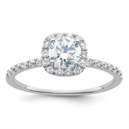 14K White Gold Round Simulated Diamond Cushion Halo Engagement Ring
