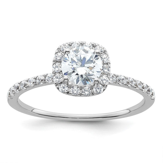 14K White Gold Round Simulated Diamond Cushion Halo Engagement Ring