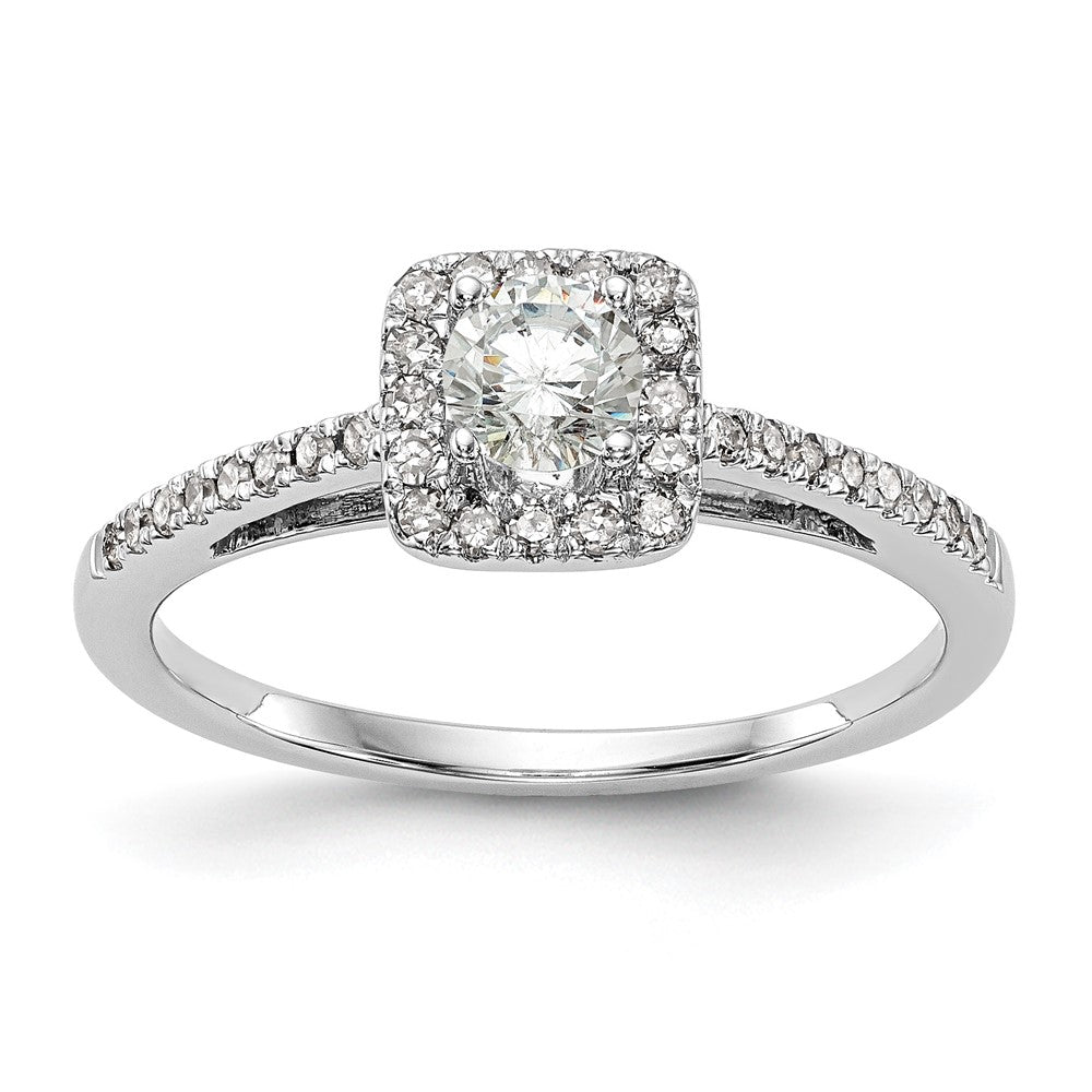 14K White Gold Halo Plus (Holds 1/3 Carat (4.5mm) Round Center) 1/5 Diamond Semi Mount Engagement Ring