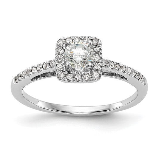 14K White Gold Halo Plus (Holds 1/3 Carat (4.5mm) Round Center) 1/5 Diamond Semi Mount Engagement Ring