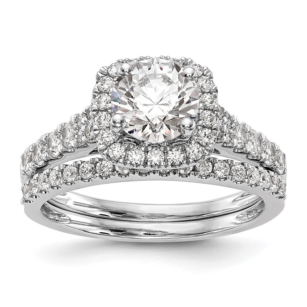 14k White Gold 1/2 Ct. Lab Grown Diamond VS/SI+ G+ Halo Peg Set Engagement Ring