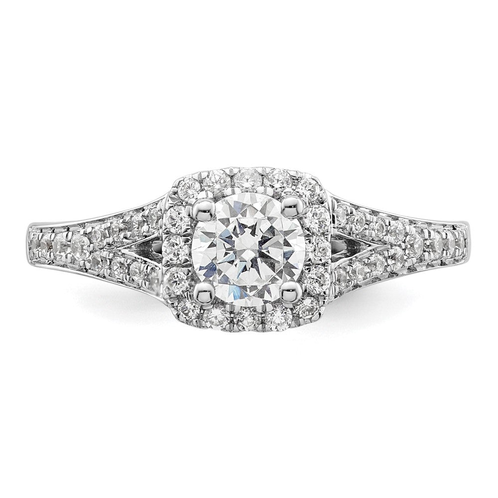 14kw Round Simulated Diamond Cushion Halo Engagement Ring