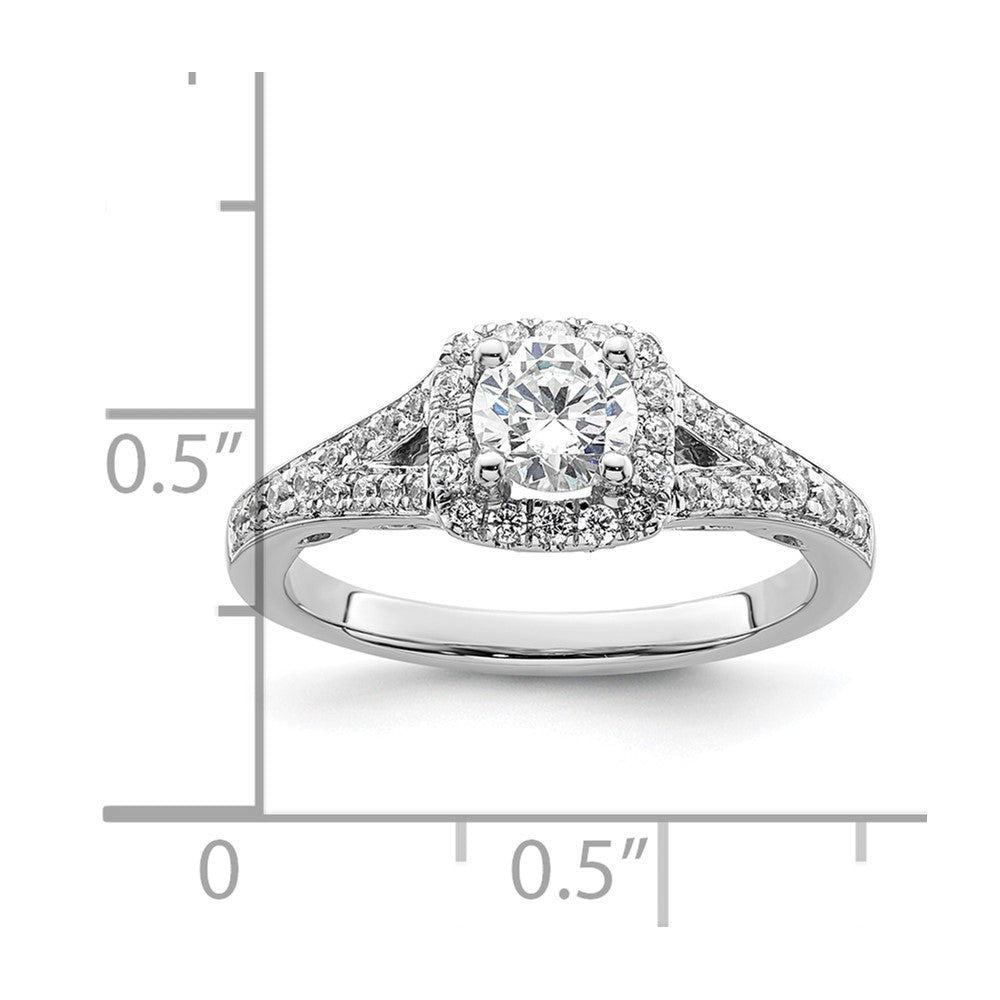 14kw Round Simulated Diamond Cushion Halo Engagement Ring
