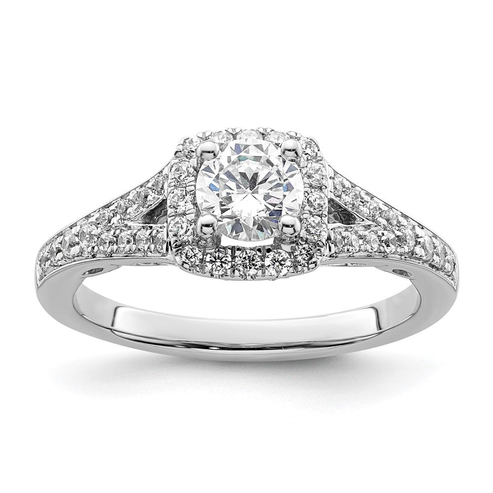 14kw Round Simulated Diamond Cushion Halo Engagement Ring