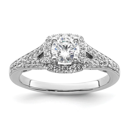 14kw Round Simulated Diamond Cushion Halo Engagement Ring
