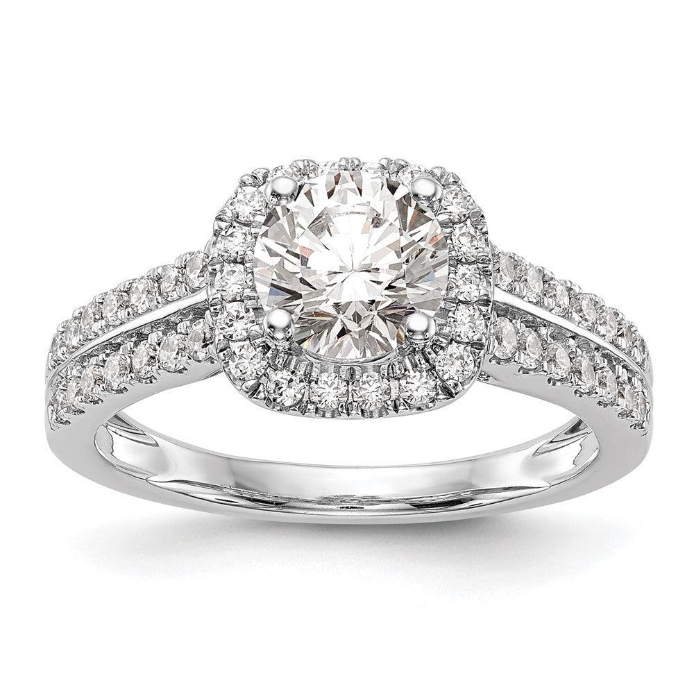 14K White Gold Simulated Diamond Cushion Halo Engagement Ring
