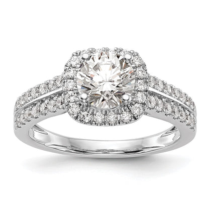 14K White Gold Simulated Diamond Cushion Halo Engagement Ring