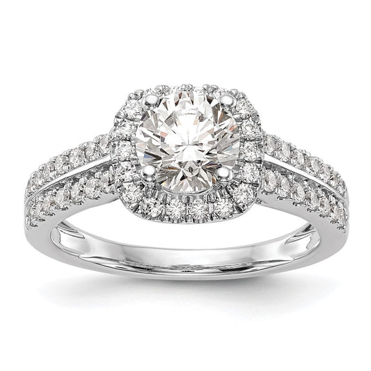14K White Gold Simulated Diamond Cushion Halo Engagement Ring