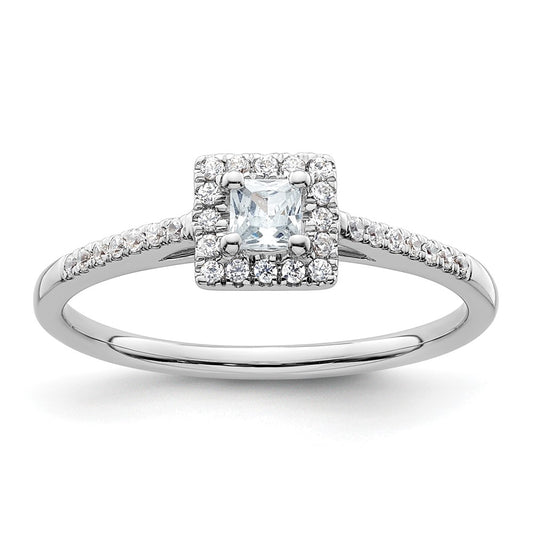 0.25ct. CZ Solid Real 14K White Gold Princess Square Halo Engagement Ring
