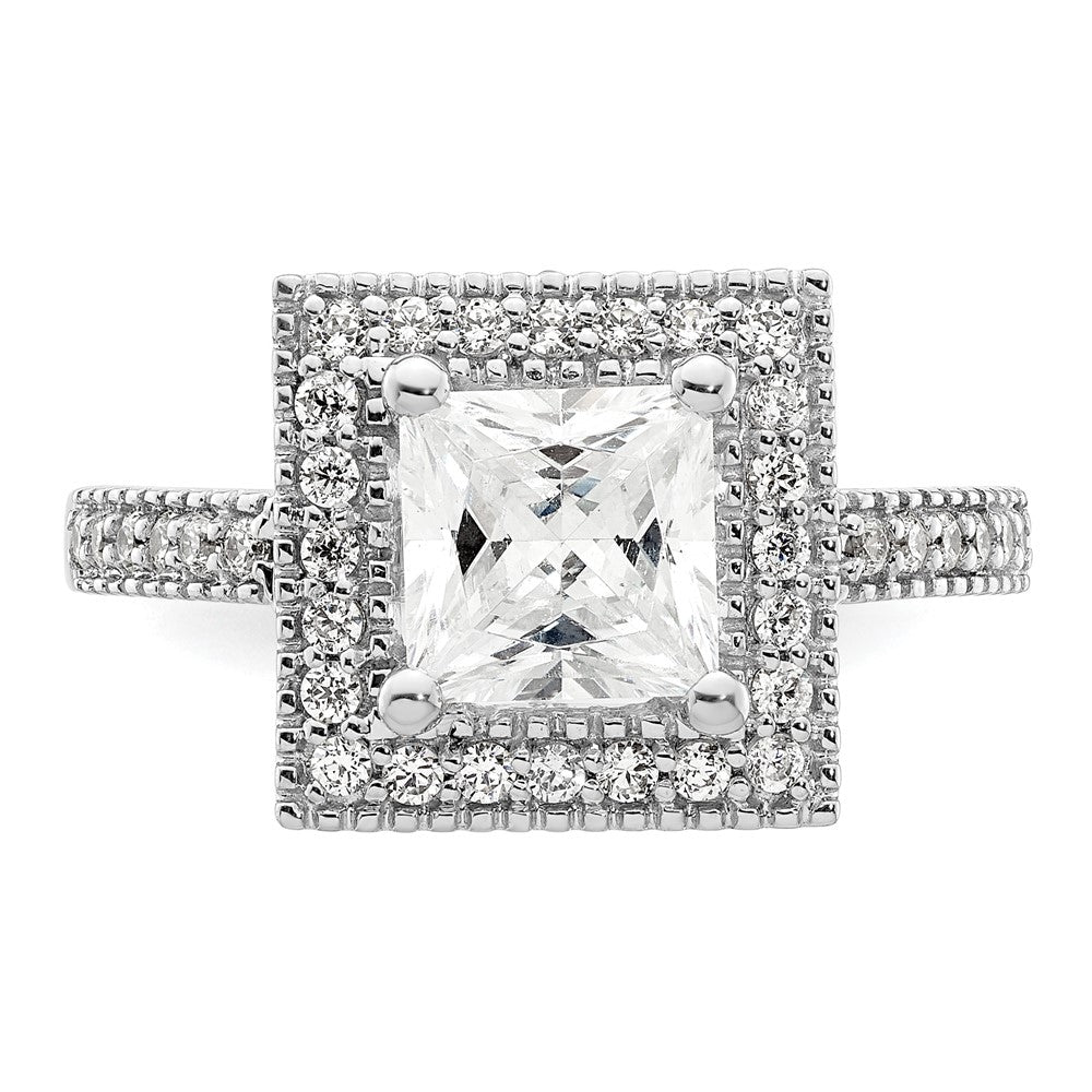 14K White Gold Halo Plus (Holds 2 Carat (7.5mm) Princess Center) 1/3 Diamond Semi Mount Engagement Ring
