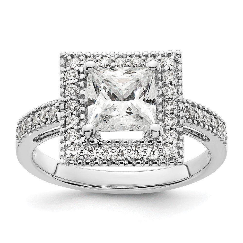 14K White Gold Halo Plus (Holds 2 Carat (7.5mm) Princess Center) 1/3 Diamond Semi Mount Engagement Ring