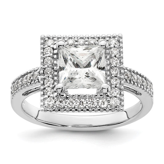 14K White Gold Halo Plus (Holds 2 Carat (7.5mm) Princess Center) 1/3 Diamond Semi Mount Engagement Ring