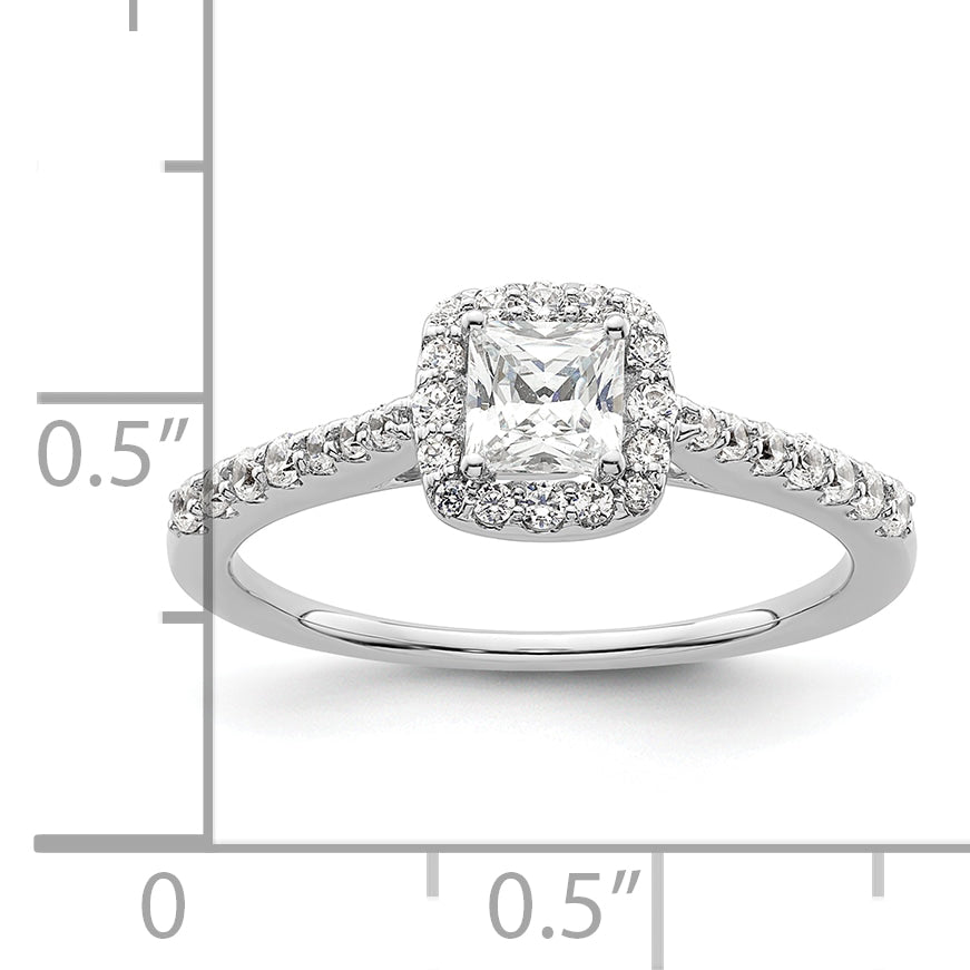 14K White Gold Halo Plus (Holds 1/2 Carat (4.3mm) Princess Center) 1/3 Diamond Semi Mount Engagement Ring