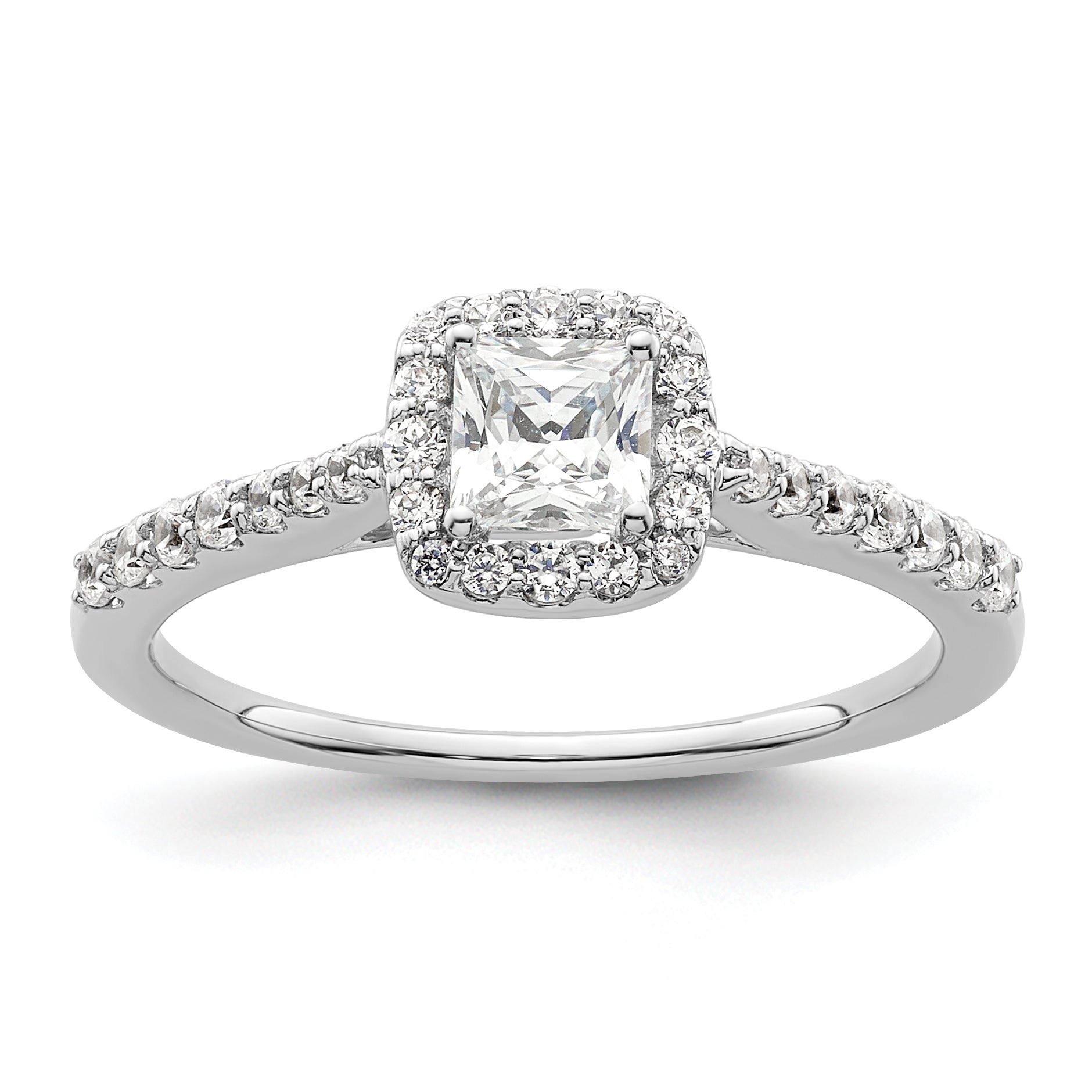 14K White Gold Halo Plus (Holds 1/2 Carat (4.3mm) Princess Center) 1/3 Diamond Semi Mount Engagement Ring