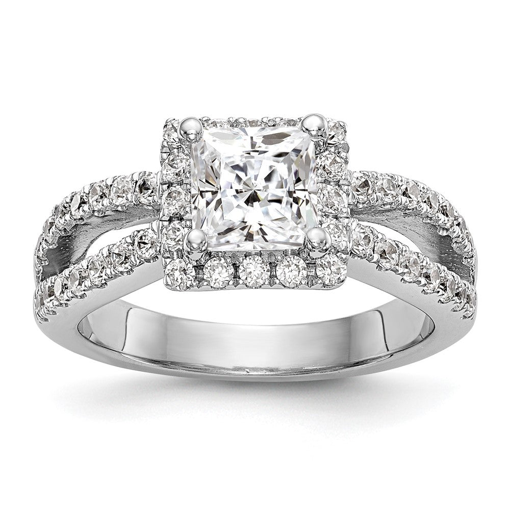 14K White Gold True Origin 3/4 Carat Lab Grown Diamond Vs/Si D E F Semi Mount Princess Halo Engagement Ring