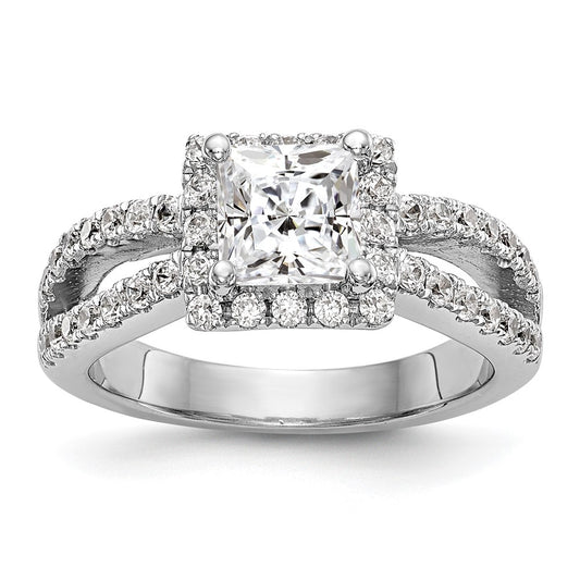14K White Gold True Origin 3/4 Carat Lab Grown Diamond Vs/Si D E F Semi Mount Princess Halo Engagement Ring