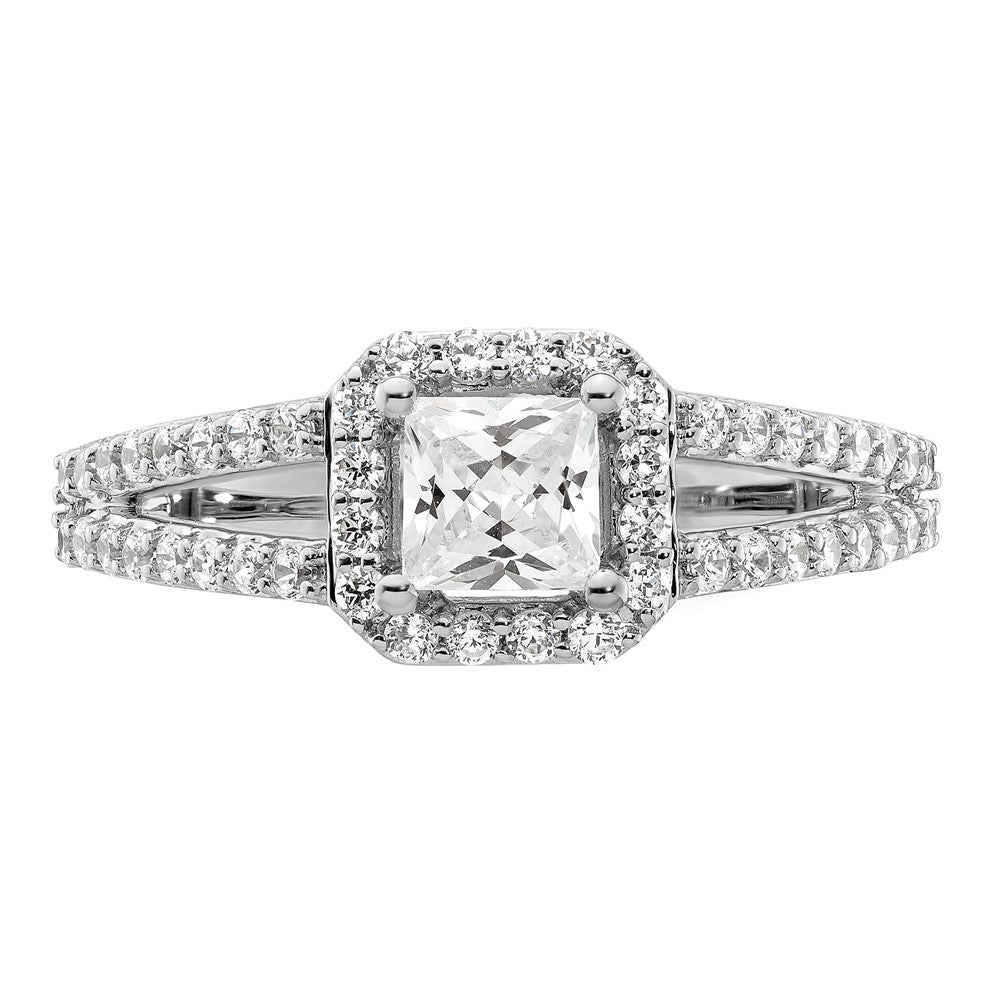 14K White Gold Halo Plus (Holds 1/2 Carat (4.5mm) Princess Center) Diamond Semi Mount Engagement Ring