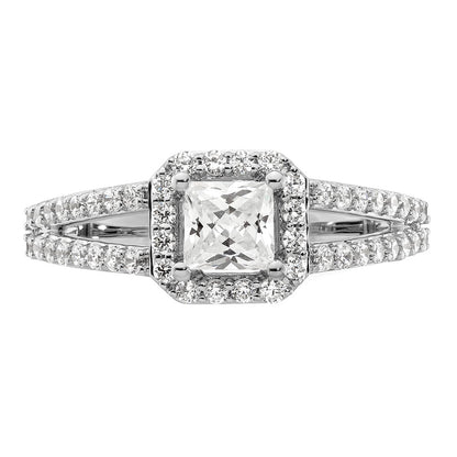 14K White Gold Halo Plus (Holds 1/2 Carat (4.5mm) Princess Center) Diamond Semi Mount Engagement Ring
