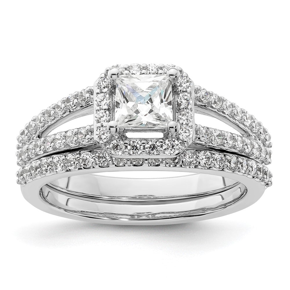 14K White Gold Halo Plus (Holds 1/2 Carat (4.5mm) Princess Center) Diamond Semi Mount Engagement Ring