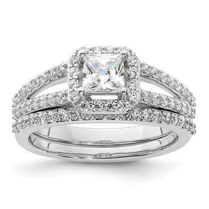 14K White Gold Halo Plus (Holds 1/2 Carat (4.5mm) Princess Center) Diamond Semi Mount Engagement Ring