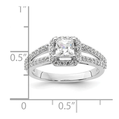 14K White Gold Halo Plus (Holds 1/2 Carat (4.5mm) Princess Center) Diamond Semi Mount Engagement Ring