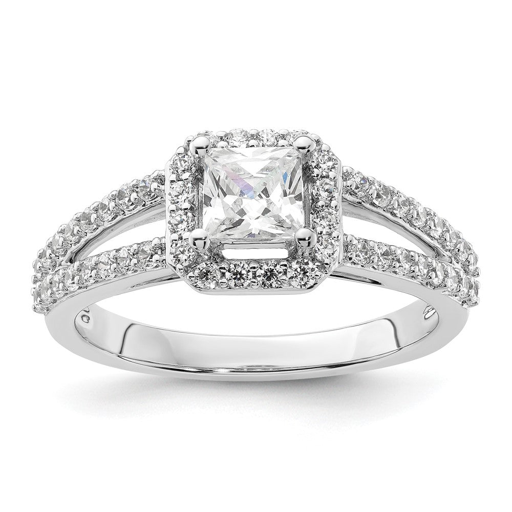 14K White Gold Halo Plus (Holds 1/2 Carat (4.5mm) Princess Center) Diamond Semi Mount Engagement Ring