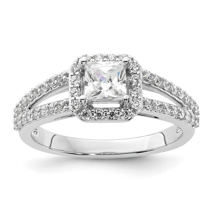 14K White Gold Halo Plus (Holds 1/2 Carat (4.5mm) Princess Center) Diamond Semi Mount Engagement Ring