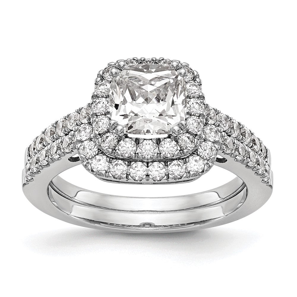 14K White Gold Halo Plus (Holds 1 Carat (5.8mm) Cushion Center) 3/8 Diamond Semi Mount Engagement Ring