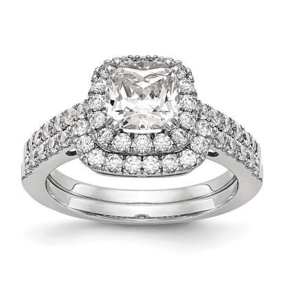 14K White Gold Halo Plus (Holds 1 Carat (5.8mm) Cushion Center) 3/8 Diamond Semi Mount Engagement Ring