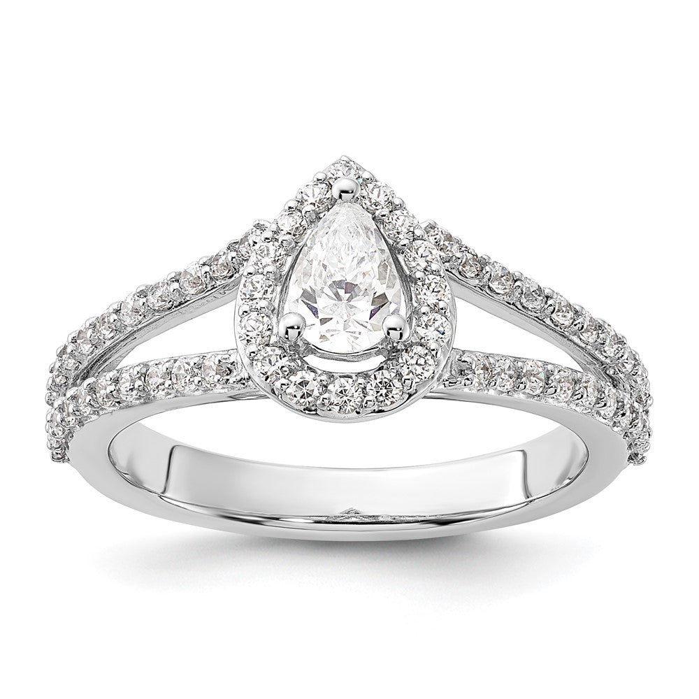 14K White Gold True Origin 5/8 Carat Lab Grown Diamond Vs/Si D E F Semi Mount Pear Halo Engagement Ring