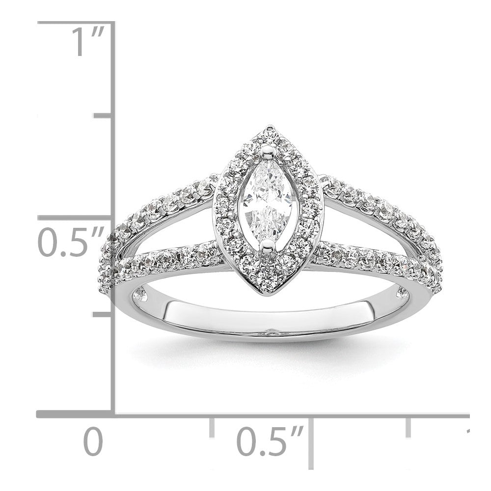0.25ct. CZ Solid Real 14K White Gold Marquise Halo Engagement Ring