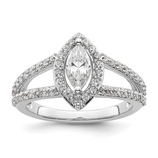 0.50ct. CZ Solid Real 14K White Gold Marquise Halo Engagement Ring