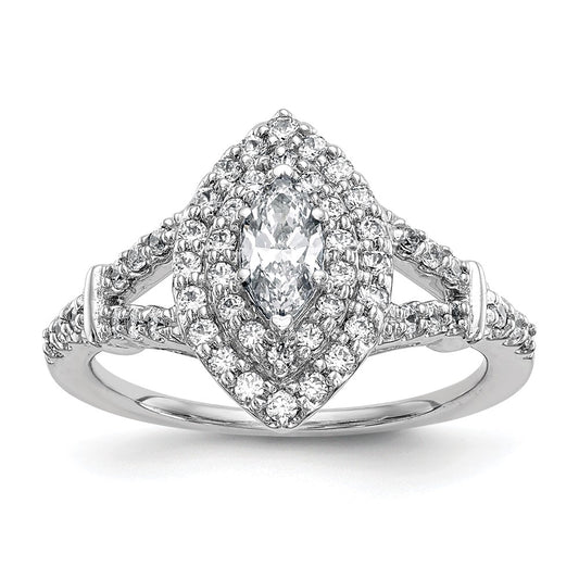 0.38ct. CZ Solid Real 14K White Gold Marquise Double Halo Engagement Ring