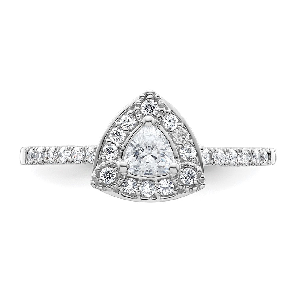 14K White Gold Halo Plus (Holds 1/4 Carat (4.00mm) Trillion Center) Diamond Semi Mount Engagement Ring