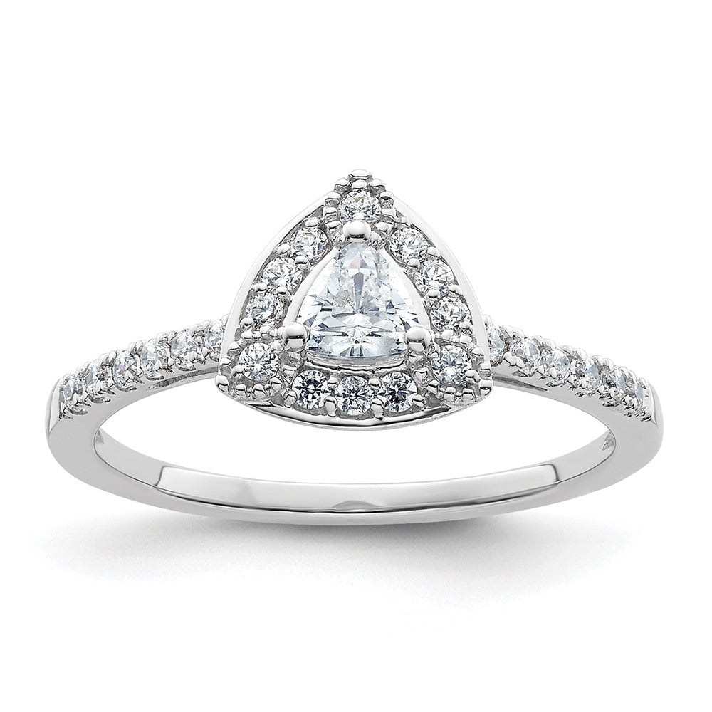 14K White Gold Halo Plus (Holds 1/4 Carat (4.00mm) Trillion Center) Diamond Semi Mount Engagement Ring