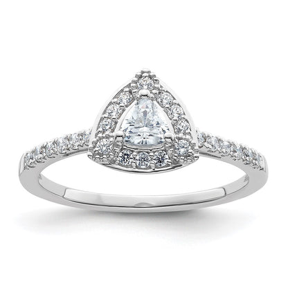 14K White Gold Halo Plus (Holds 1/4 Carat (4.00mm) Trillion Center) Diamond Semi Mount Engagement Ring