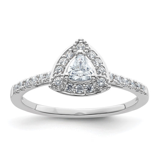 14K White Gold Halo Plus (Holds 1/4 Carat (4.00mm) Trillion Center) Diamond Semi Mount Engagement Ring