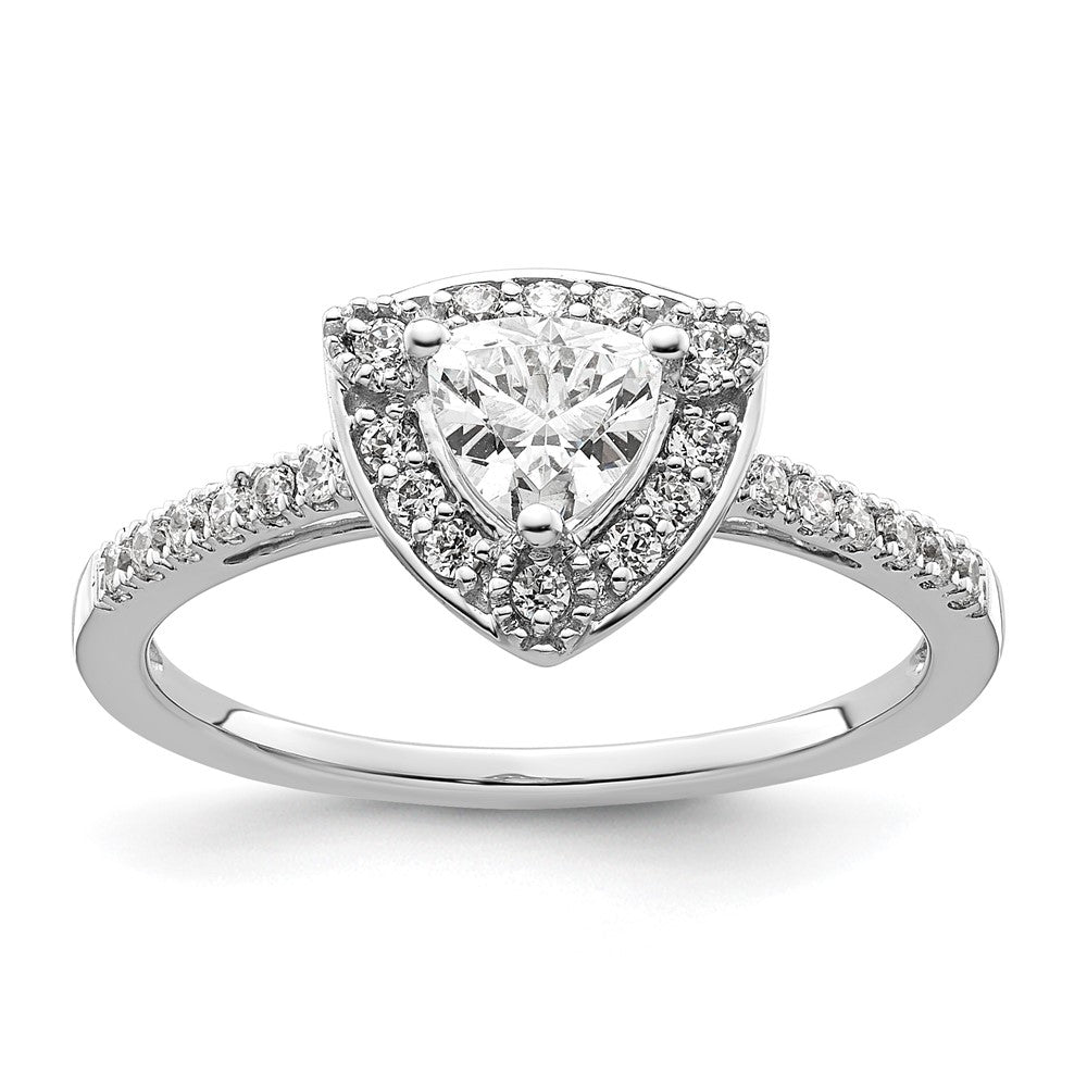 0.50ct. CZ Solid Real 14K White Gold Trillion Halo Engagement Ring